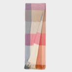 Colorful striped scarf with fringed ends folded vertically for display