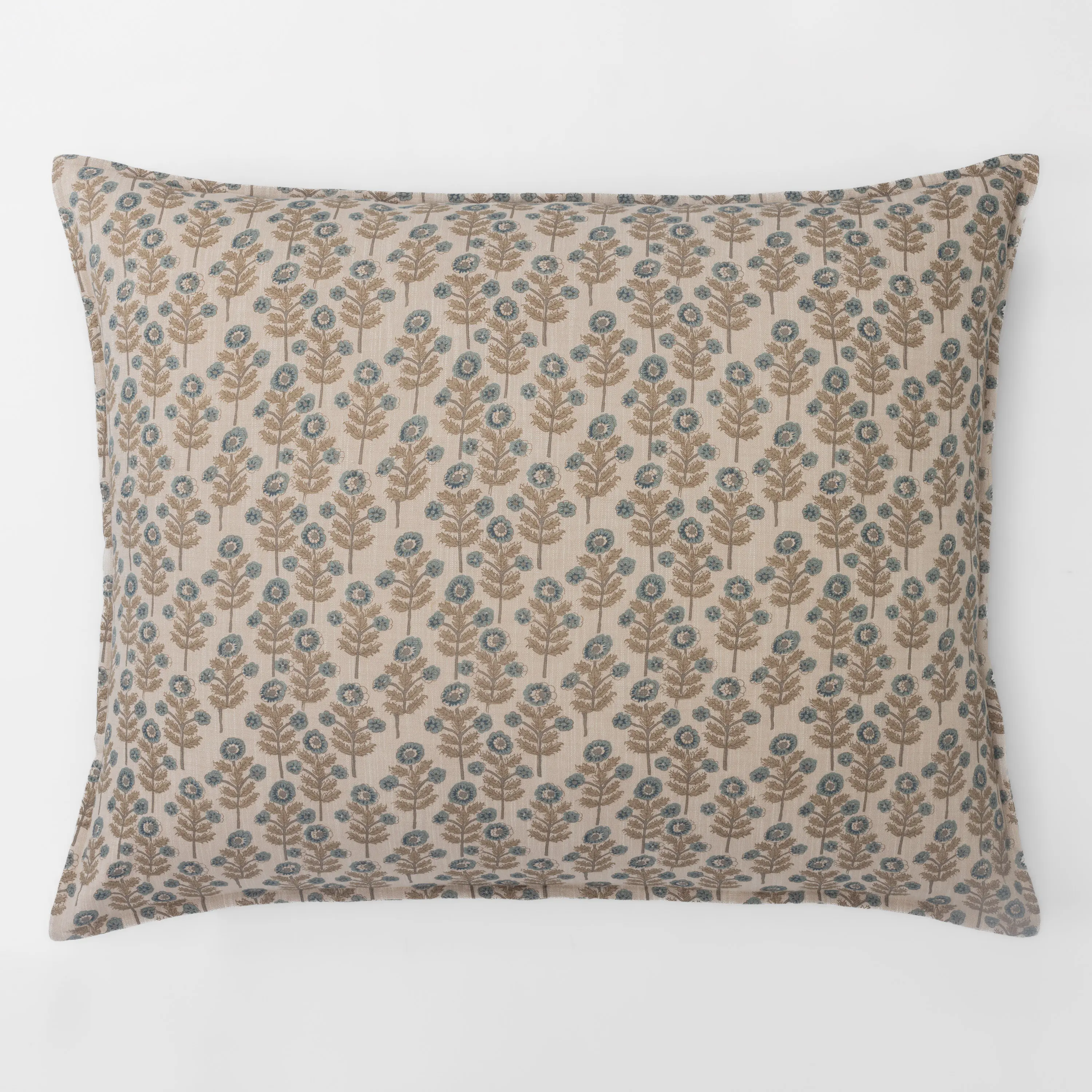 15545des13 | Amity Home Decorative beige pillow with blue floral pattern against a white background