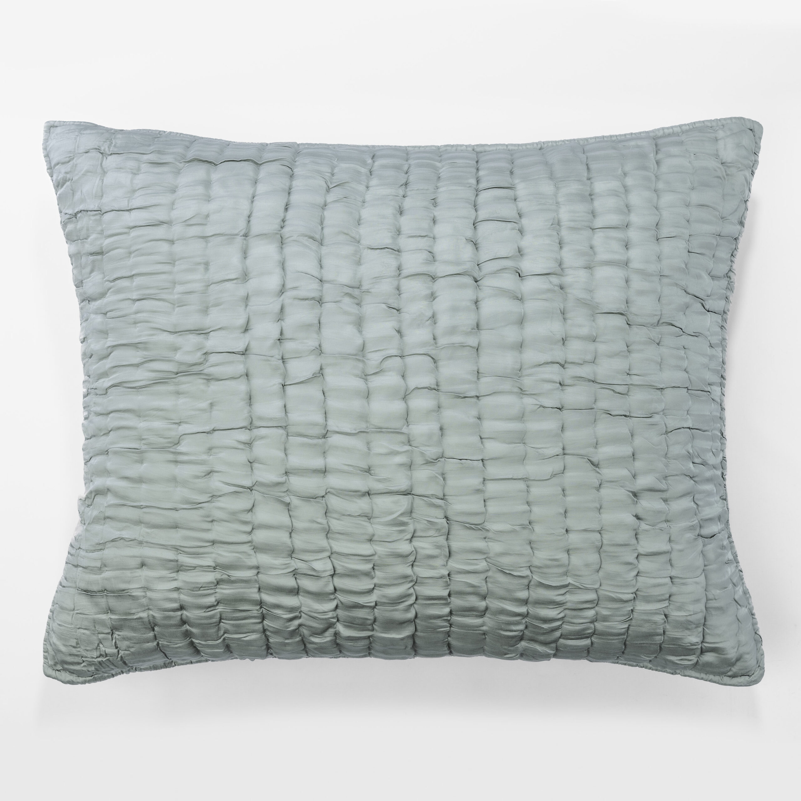 Cc776sgdes7 | Amity Home Close up of a light blue quilted pillow against a white background showing a grid of stitched squares