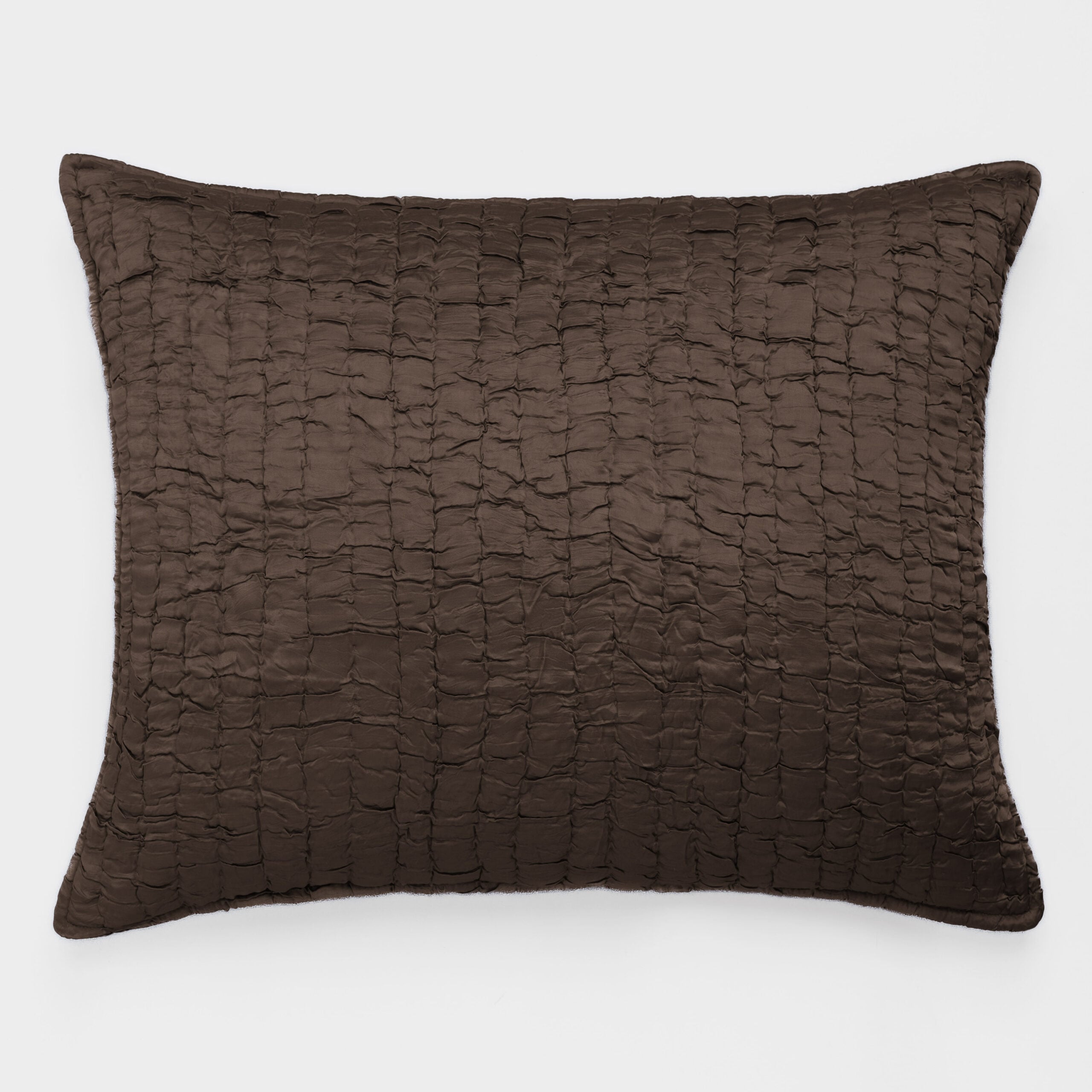 Cc776tbdes1 | Amity Home Brown quilted decorative pillow photographed against a white background showing a rectangular stitched pattern and soft texture