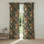 Floral patterned curtains framing a large window in a bright living room surface light coming through the window