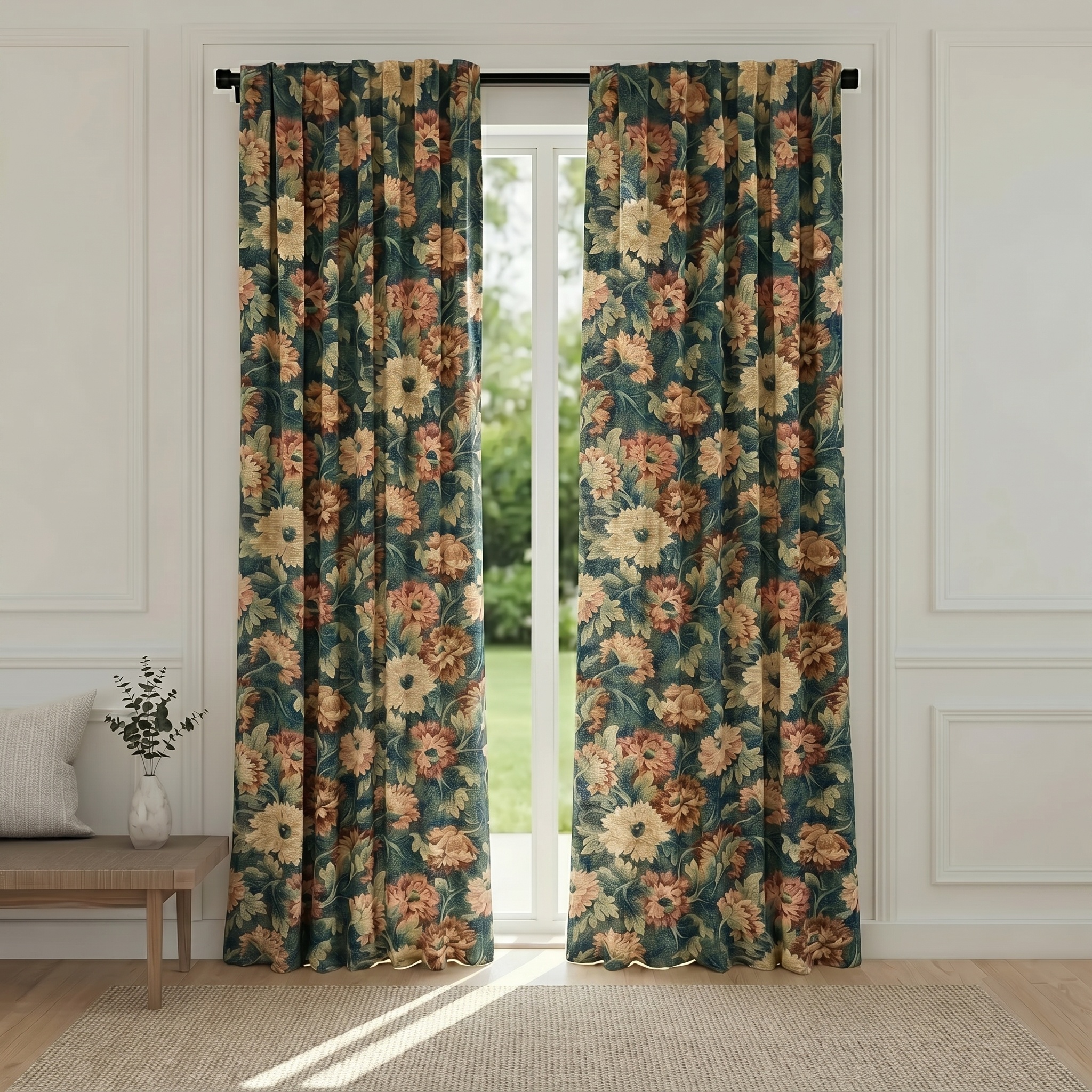 Photo20260602051408 2 | Amity Home Floral patterned curtains framing a large window in a bright living room surface light coming through the window