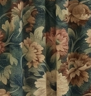 Screen Shot 20260618 at 103159 Am | Amity Home Close up of teal fabric with large peach floral pattern and green leaves like vintage upholstery or curtain fabric