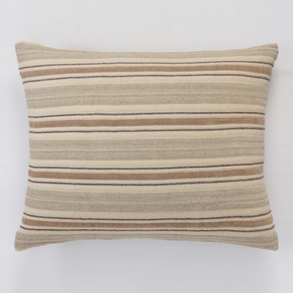 Beige striped decorative throw pillow on a white background with alternating cream and brown stripes across the front.