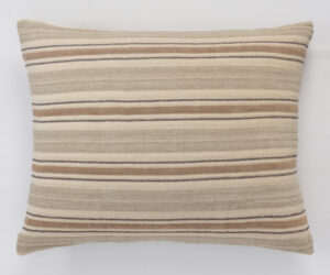 Beige striped decorative throw pillow on a white background with alternating cream and brown stripes across the front