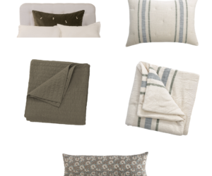 Group of neutral toned throw pillows and blankets in olive beige and striped patterns on a white background It shows multiple pillows and folded blankets as a home décor set
