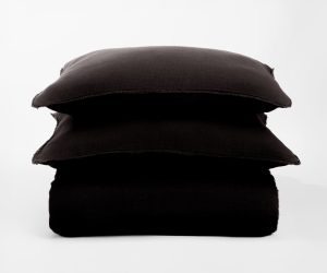 Amity home ranier linen duvet cover in asphalt   frayed edges