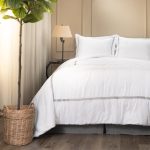 Amity home savona comforter in white with grey accents   open ladder stitching