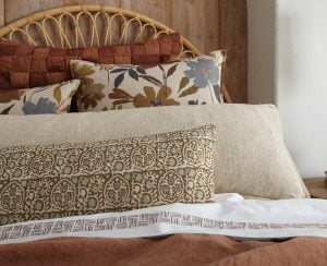 Amity home brielle x long bolster in brown  sage patterned   intricate design