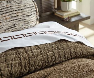 Amity home aurora  andrea collection in whitebrown   geometric embroidered sheet