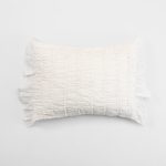 Amity home ruched lumbar pillow in ivory   ruched texture with ruffled edges
