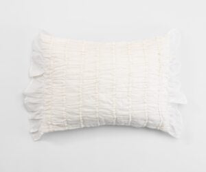 Amity home ruched lumbar pillow in ivory   ruched texture with ruffled edges