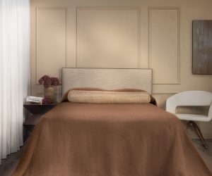 Amity home ranier linen bedspread in saddle   frayed edge detail