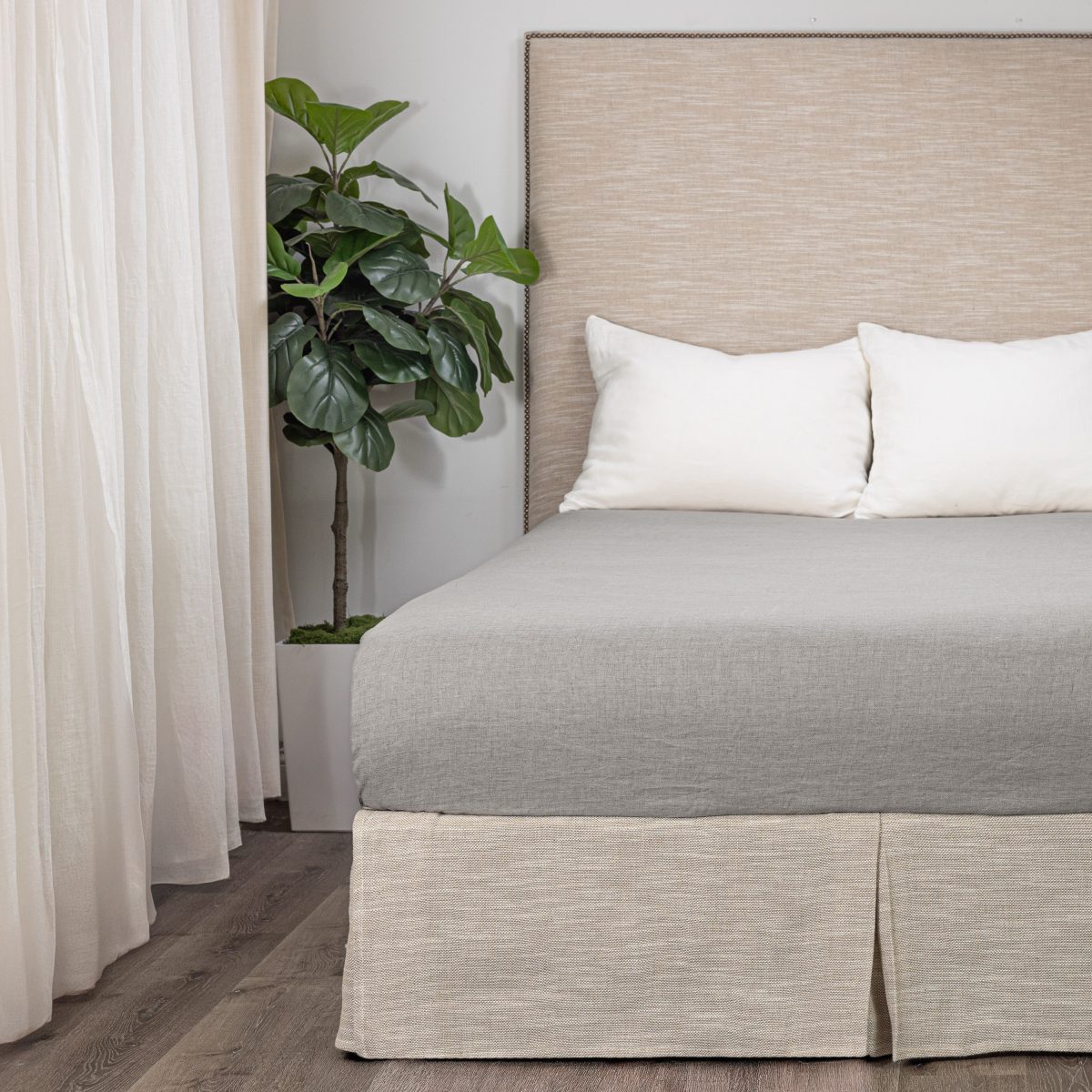 Amity home box spring cover in grey chambray   pleated skirt design