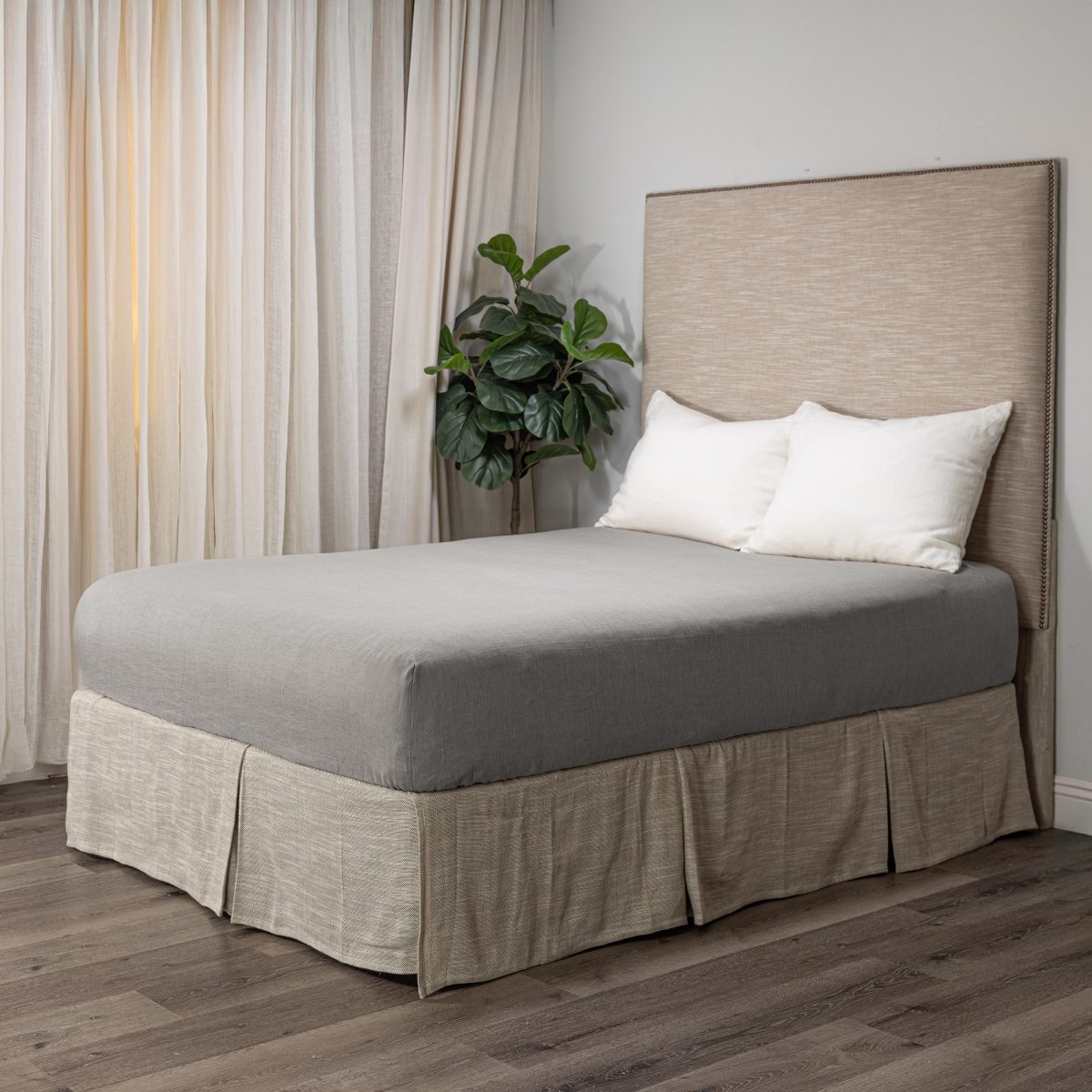 Amity home box spring cover in grey chambray   fitted linen texture