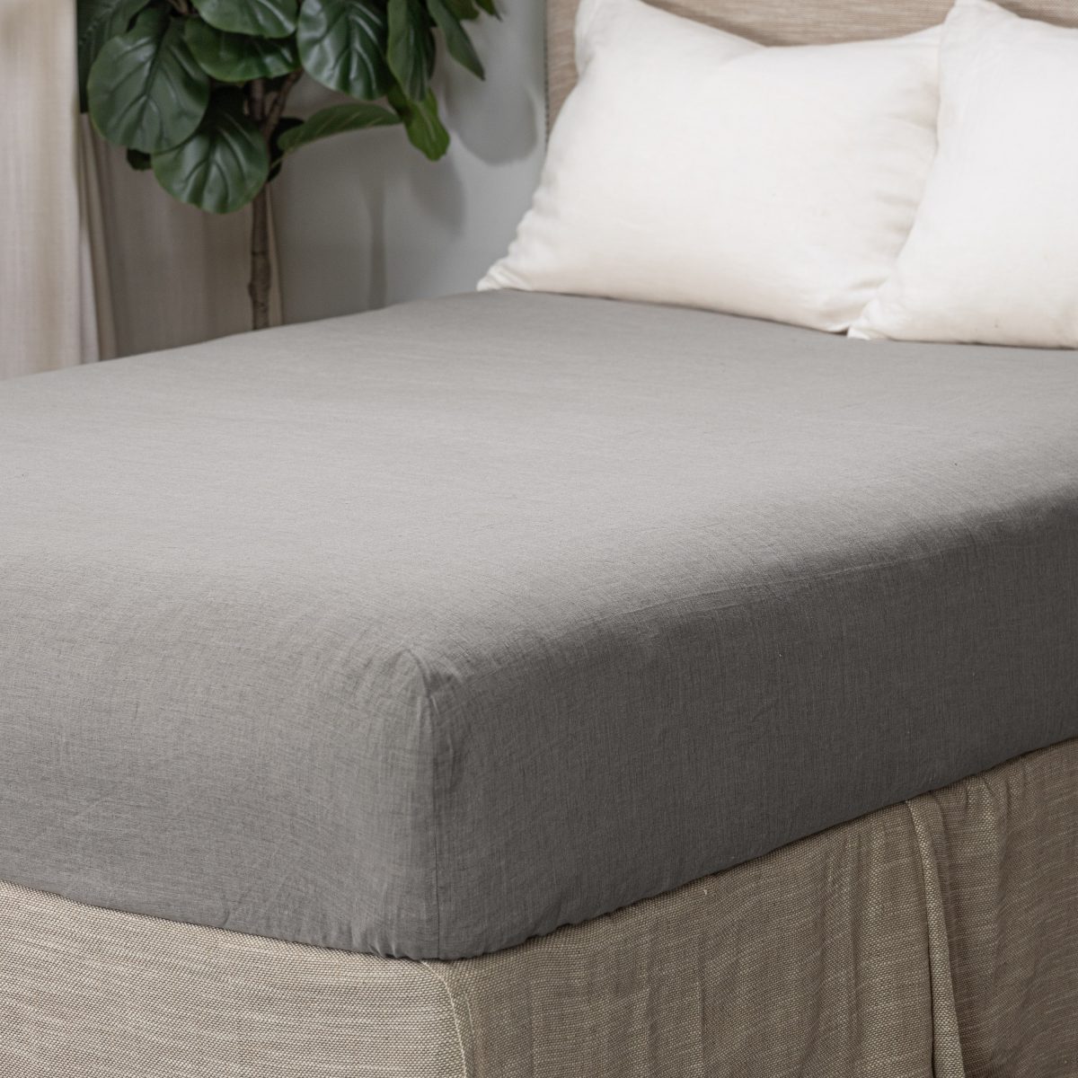 Amity home box spring cover in grey chambray   linen texture