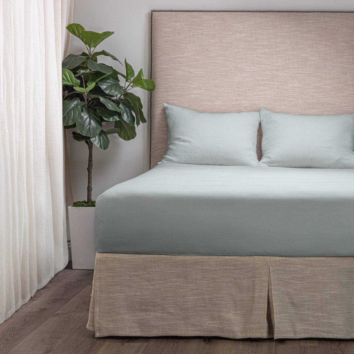 Amity home box spring cover in sea glass   pleated design