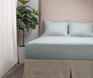 Amity home box spring cover in sea glass   pleated design