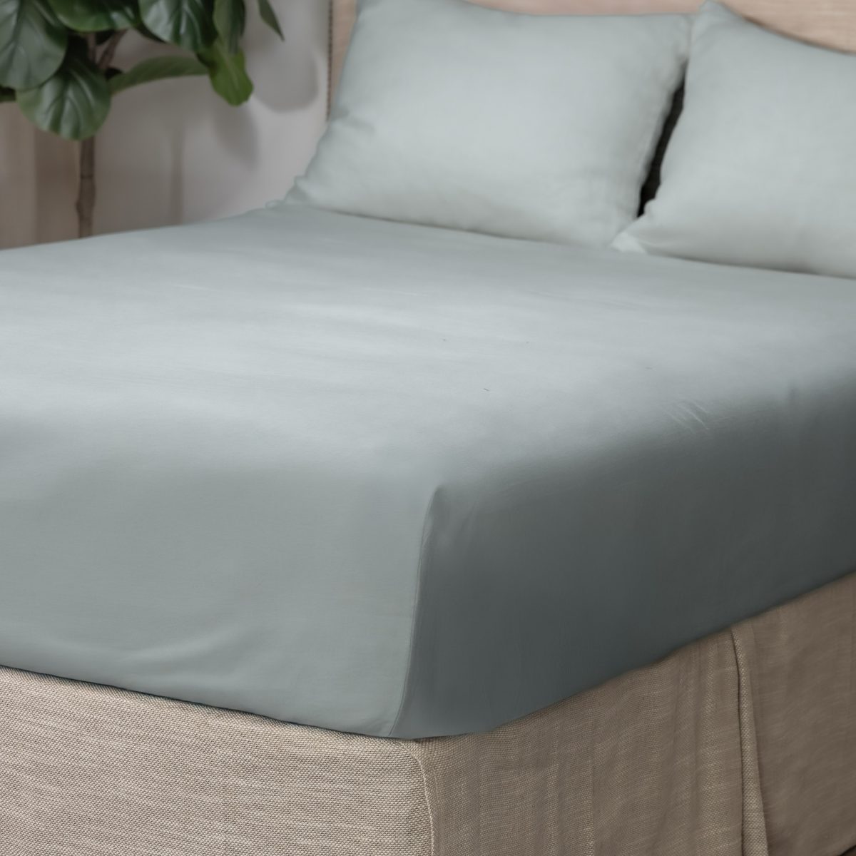 Amity home box spring cover in sea glass   smooth fitted design