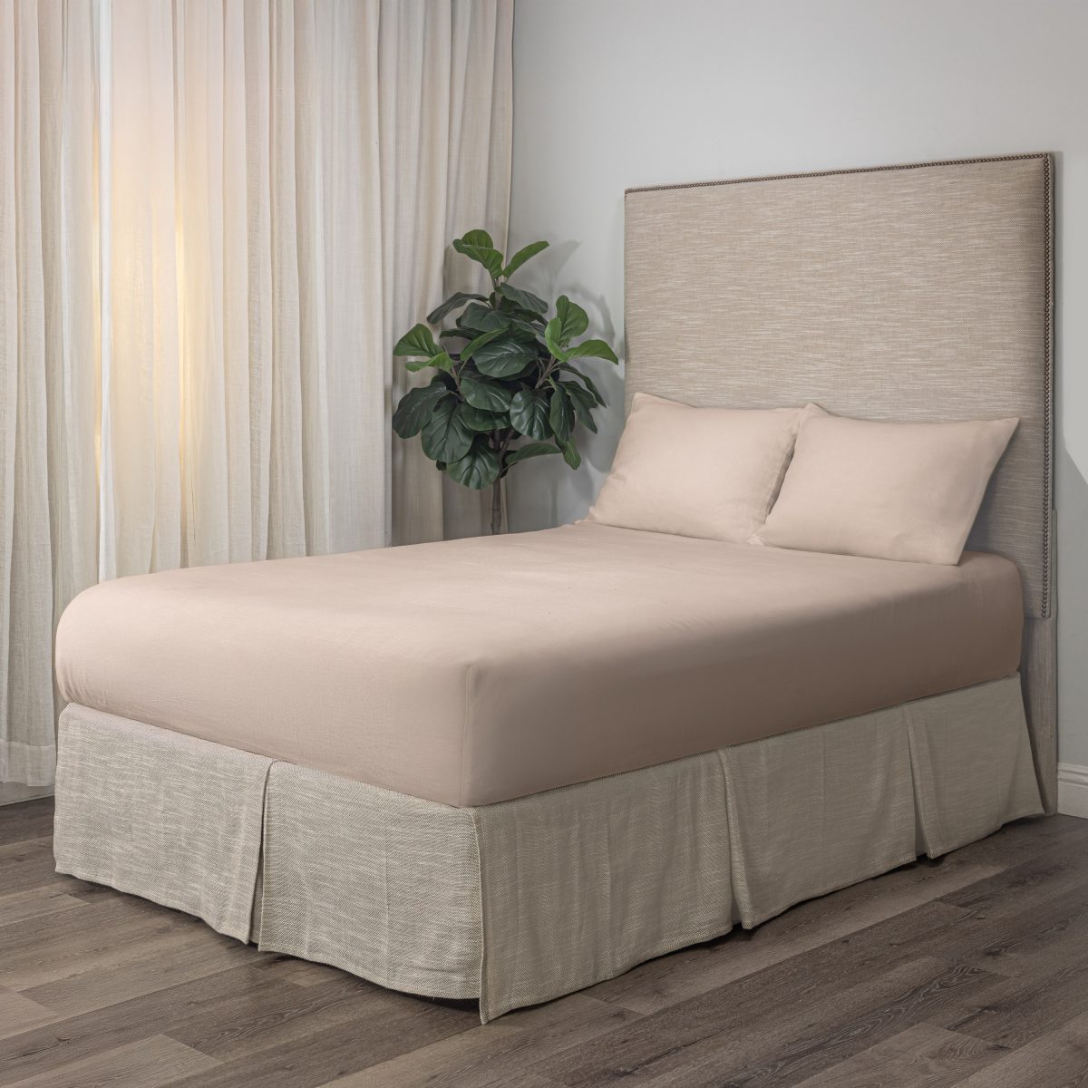 Amity home box spring cover in taupe   textured pleats