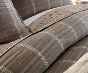 Amity home aurora  barber collection in brown plaid   quilted detail