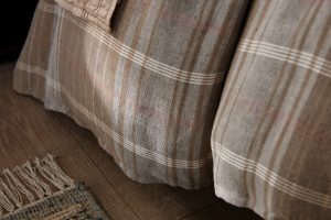 Amity home aurora  barber collection pillows in brown plaid   woven texture