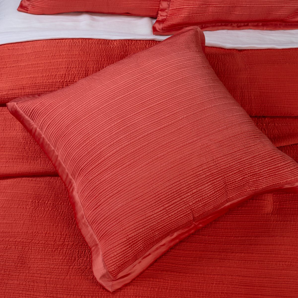 Amity home christelle quilt in coral   horizontal shirring