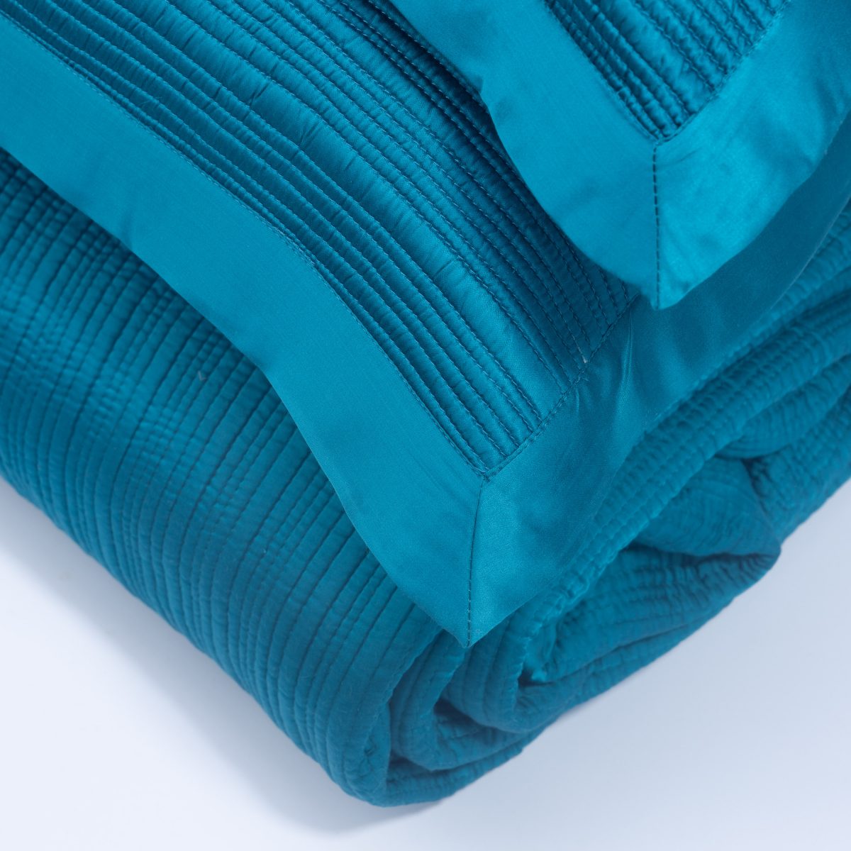 Amity home christelle quilt in peacock blue   pintuck pleats
