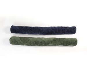 Amity home ramsey pencil bolster in kale  navy   geometric quilted velvet