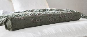 Amity home yannich pencil bolster in olive green   decorative hand stitching