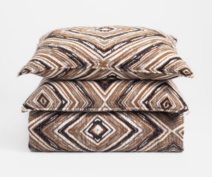 Amity home kingston quilt in ochre   abstract geometric quilted design