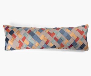Amity home starla silk bolster in multi toned   hand woven silk strips