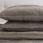 Amity home hugh quilt set in natural with charcoal stripes   crinkled quilted texture