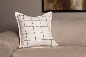 Amity home asphalt pillow in off white   black grid pattern