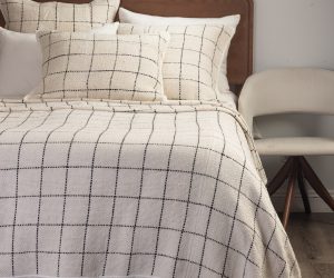 Amity home evans coverlet in asphalt   woven grid pattern