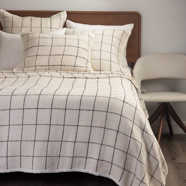 Amity Home Evans Coverlet in Asphalt - Woven Grid Pattern