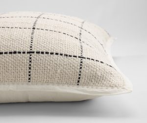 Amity home evans pillow in cream with asphalt grid   woven grid