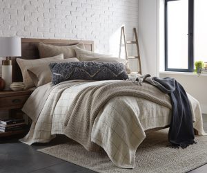 Amity home evans coverlet in natural   diamond grid pattern