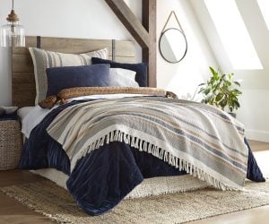 Amity home brubeck  mesa collection in navy  cream   quilted velvet  striped throw