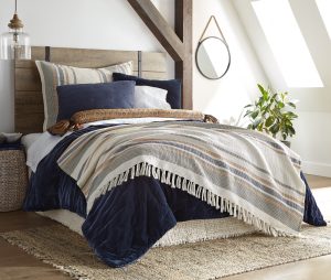 Amity home brubeck  mesa collection in navy  cream   quilted velvet  striped throw