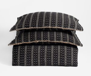 Amity home getz coverlet in black  cream   tribal geometric pattern