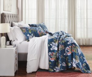 Amity home fitzgerald quilt in adriatic   quilted floral pattern