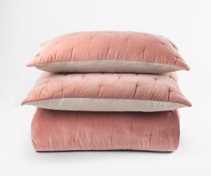 Amity home roan quilt in blush   quilted velvet texture