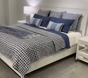 Amity home luna quilt in indigo   geometric floral pattern