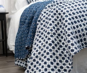 Amity home luna quilt in indigo   reversible geometric pattern