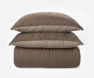 Amity home cartwright quilt in walnut brownnatural   soft tufted linen