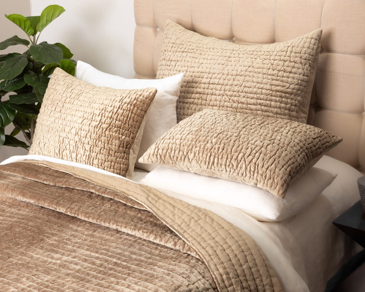 Amity home baldwin quilt in caramel   textured ruched design