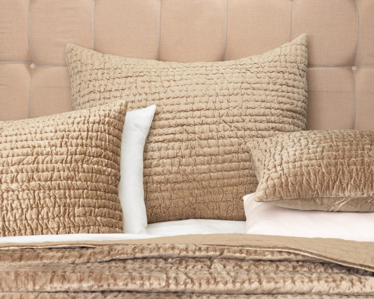 Amity home baldwin quilt in caramel   smocked texture