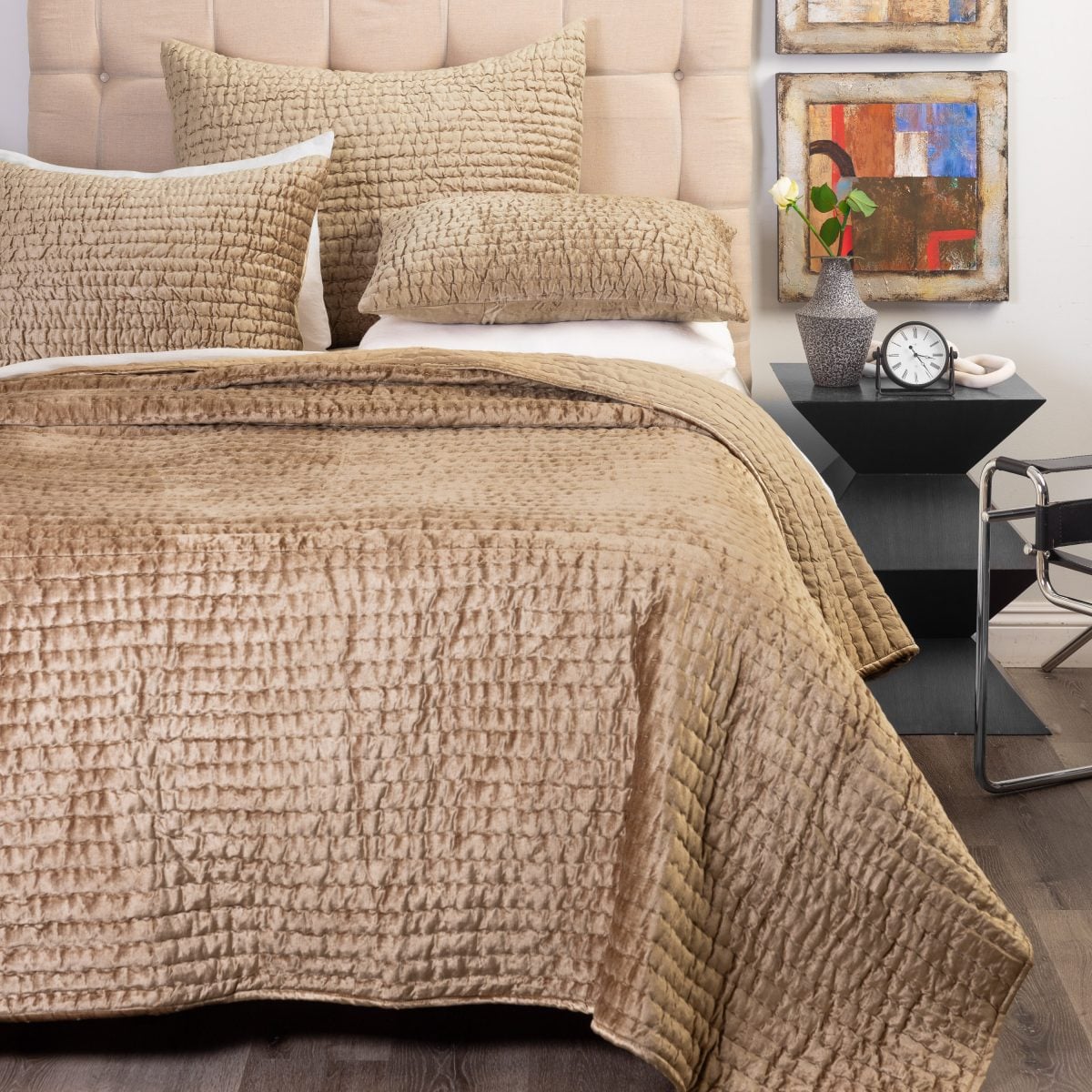 Amity home baldwin quilt in caramel   ruched square texture