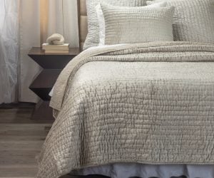 Amity home baldwin quilt in oyster   textured ruched quilting